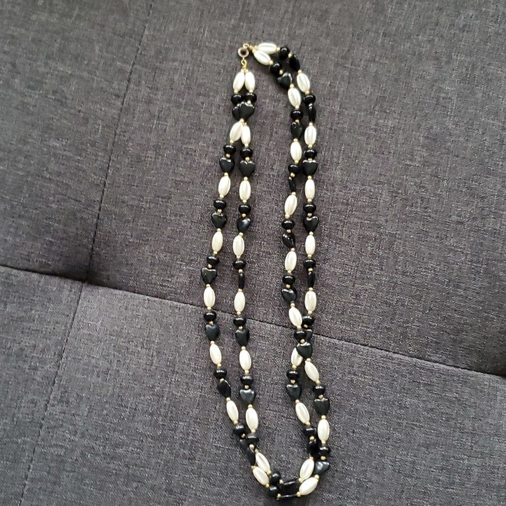 Multi-Row Goldtone, Black & Ecru Necklace